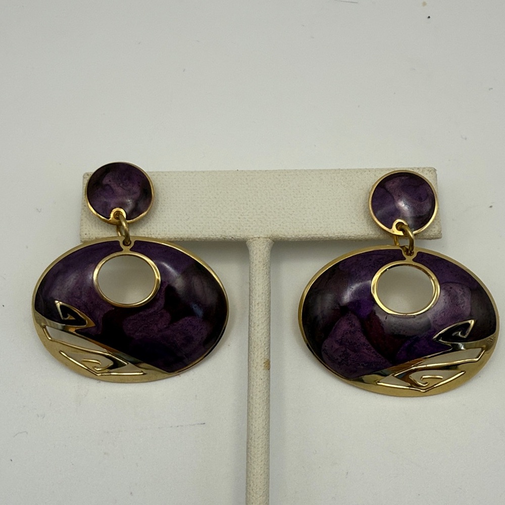 VIntage VTG EDGAR BEREBI Plum and Gold Tone Earrings signed gorgeous!